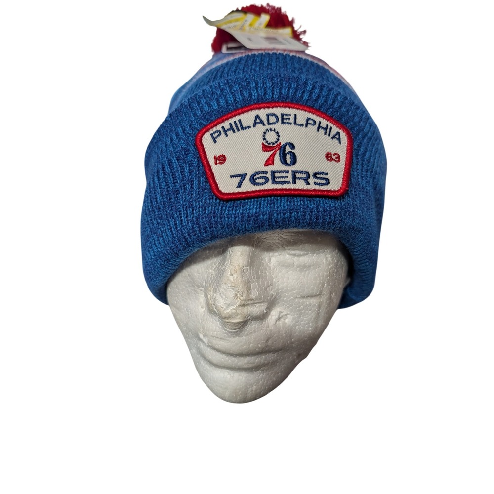 NBA Philadelphia 76ers Beanie Unisex OS Blue NEW Pom Cuffed Knit Hat Striped